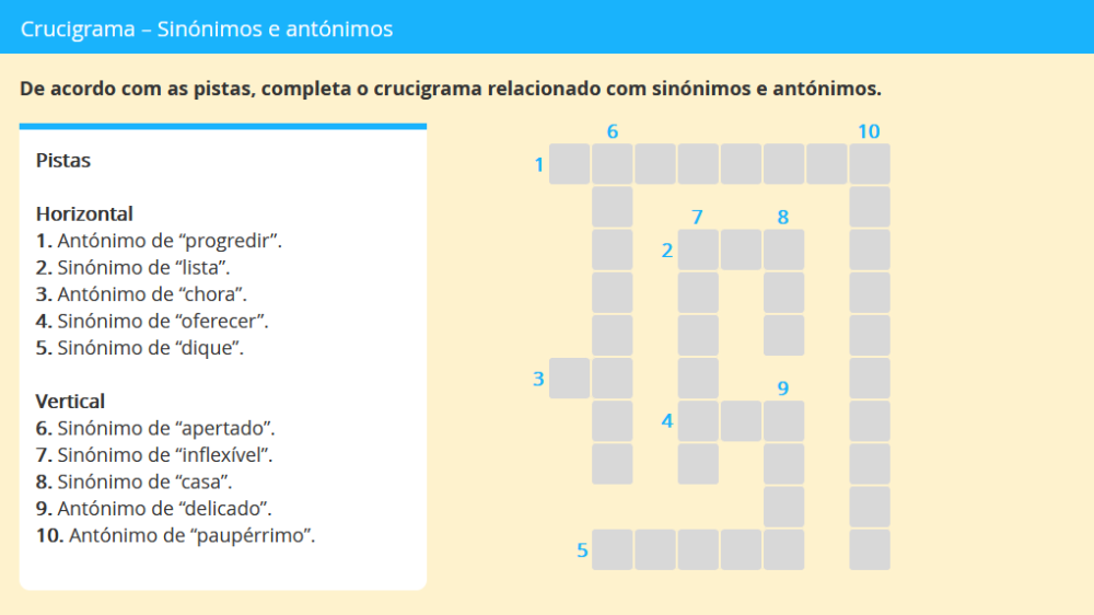 Crucigrama Sin nimos E Ant nimos Escola Virtual